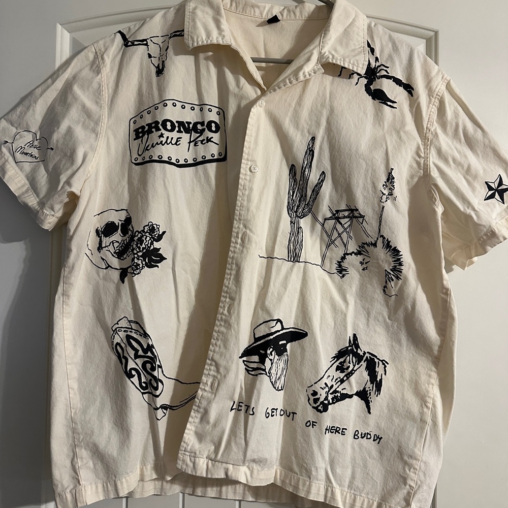 Cream Cowboy Graphic Button down Shirt